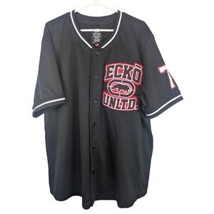 Ecko Unltd Jersey Shirt Men's 2XL Black Red Logo 72 Baseball Button Hip Hop‎ Y2K